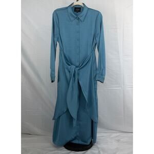 NWOT Aleeza Paris Light Blue Long Sleeve Button Up Waist Tie Dress Size M